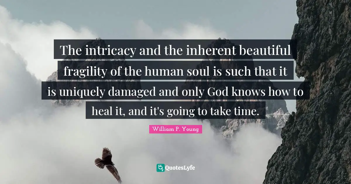 The intricacy and the inherent beautiful fragility of the human soul is such that it is uniquely damaged and only God knows how to heal it, and it's going to take time.