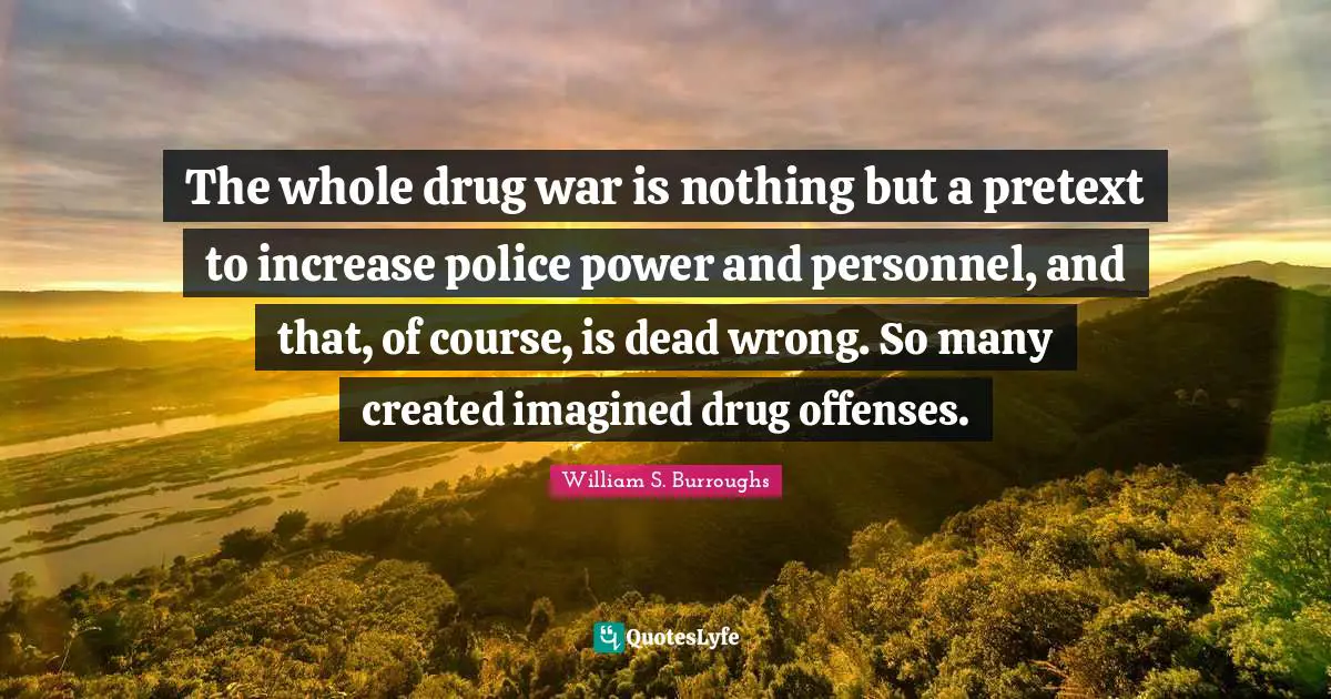 The whole drug war is nothing but a pretext to increase police power and personnel, and that, of course, is dead wrong. So many created imagined drug offenses.