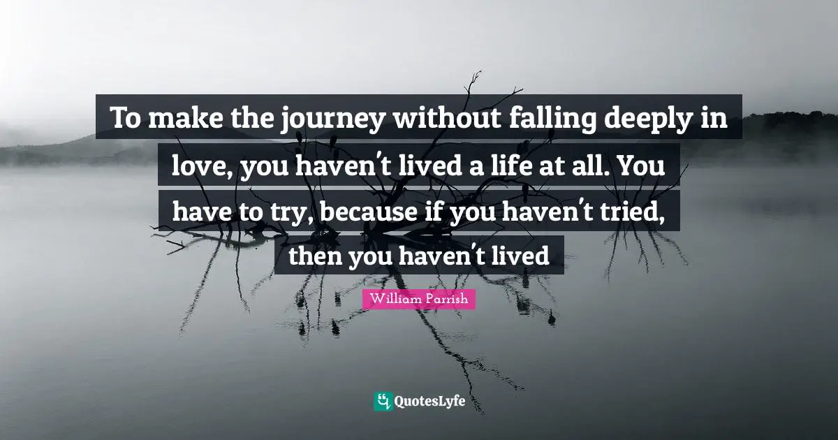 To make the journey without falling deeply in love, you haven't lived a life at all. You have to try, because if you haven't tried, then you haven't lived