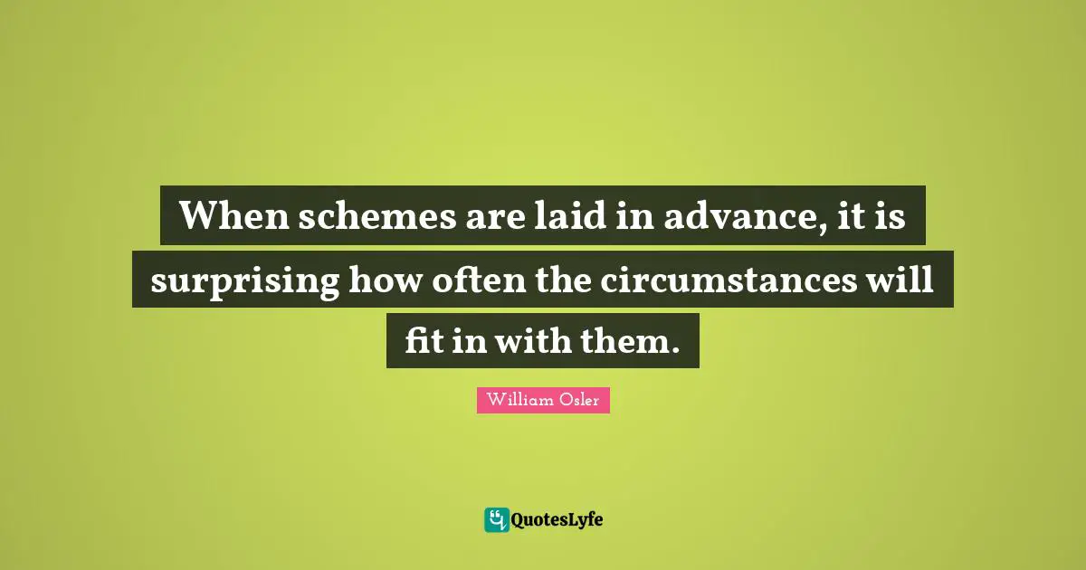 When schemes are laid in advance, it is surprising how often the circumstances will fit in with them.