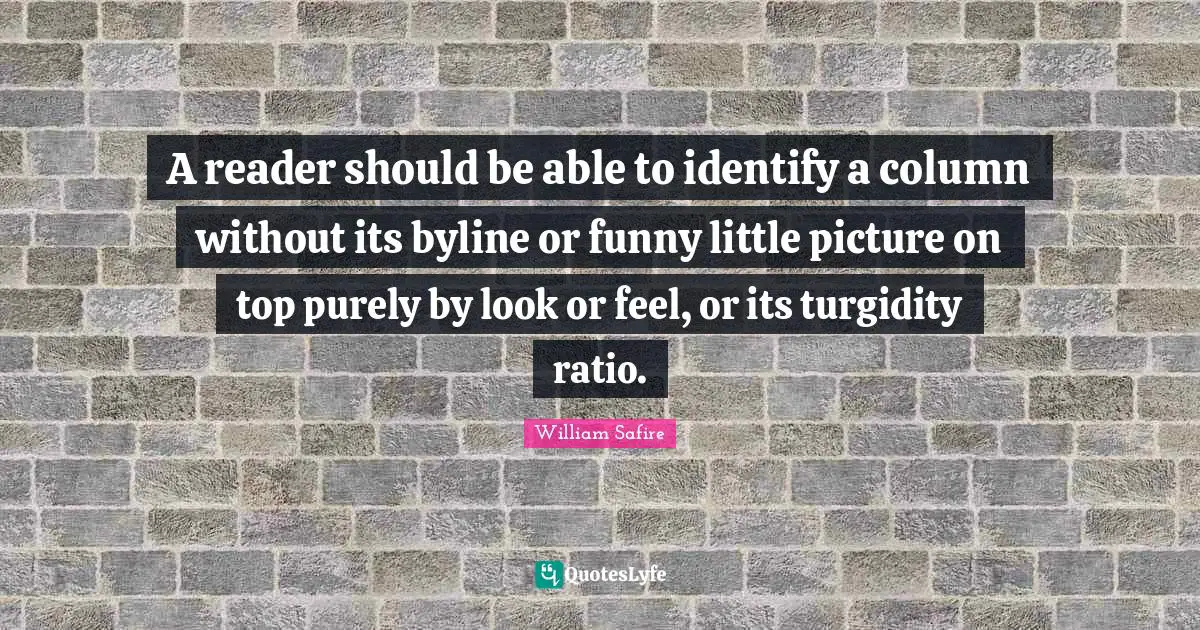 A reader should be able to identify a column without its byline or funny little picture on top purely by look or feel, or its turgidity ratio.