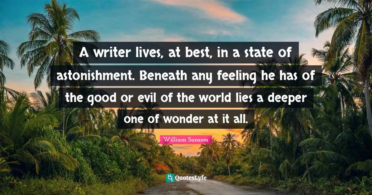 A writer lives, at best, in a state of astonishment. Beneath any feeling he has of the good or evil of the world lies a deeper one of wonder at it all.