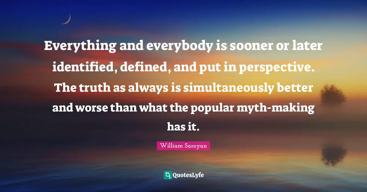 Everything and everybody is sooner or later identified, defined, and put in perspective. The truth as always is simultaneously better and worse than what the popular myth-making has it.