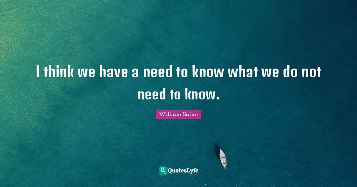 William Safire Quotes: "I think we have a need to know what we do not need to know."