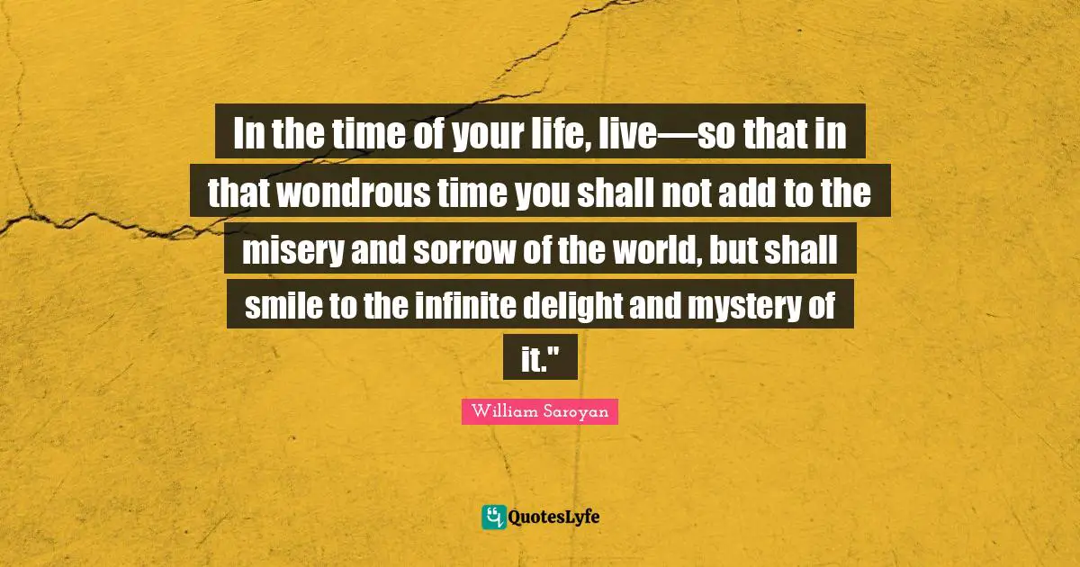 Mystery Quotes: "In the time of your life, live—so that in that wondrous time you shall not add to the misery and sorrow of the world, but shall smile to the infinite delight and mystery of it.""
