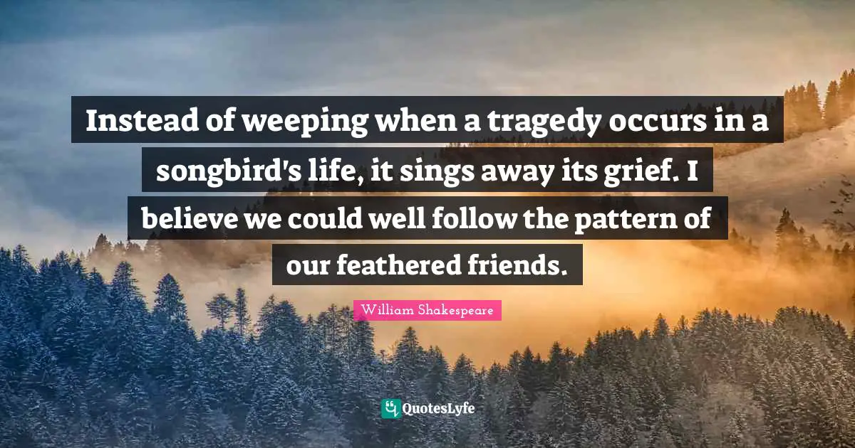 Instead of weeping when a tragedy occurs in a songbird's life, it sings away its grief. I believe we could well follow the pattern of our feathered friends.