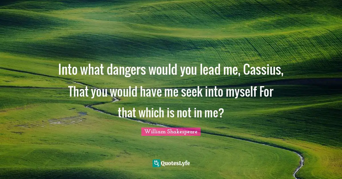Into what dangers would you lead me, Cassius, That you would have me seek into myself For that which is not in me?