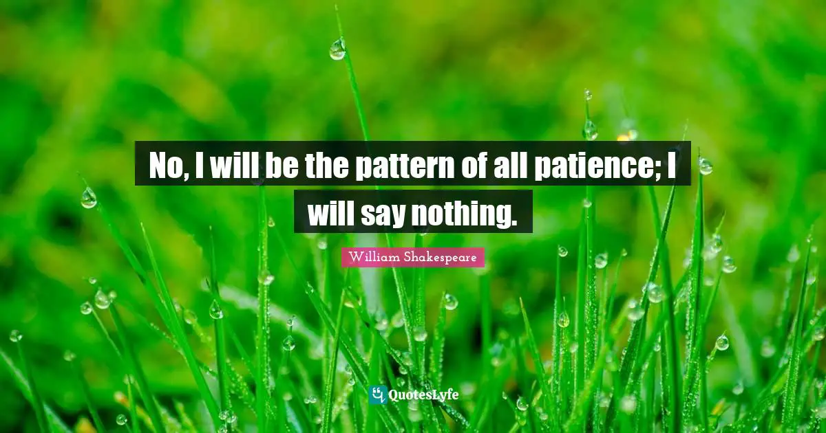 No, I will be the pattern of all patience; I will say nothing.