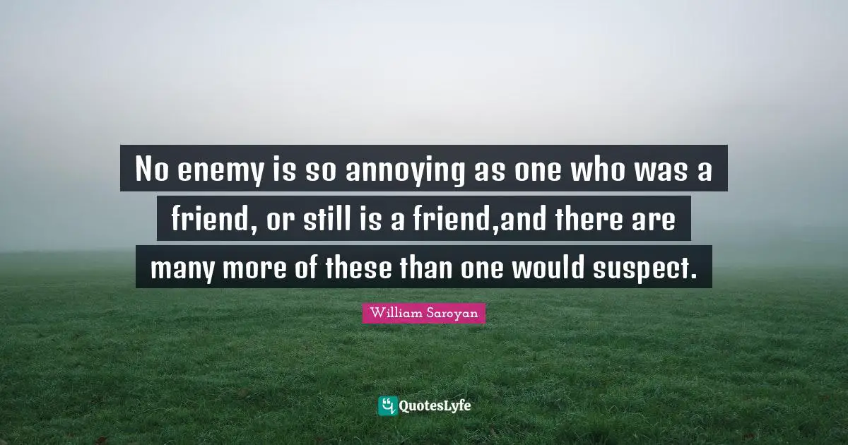 No enemy is so annoying as one who was a friend, or still is a friend,and there are many more of these than one would suspect.