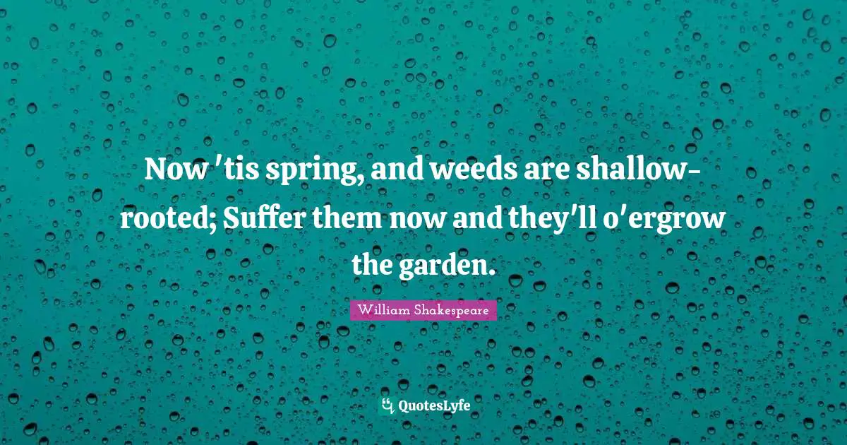Now 'tis spring, and weeds are shallow-rooted; Suffer them now and they'll o'ergrow the garden.