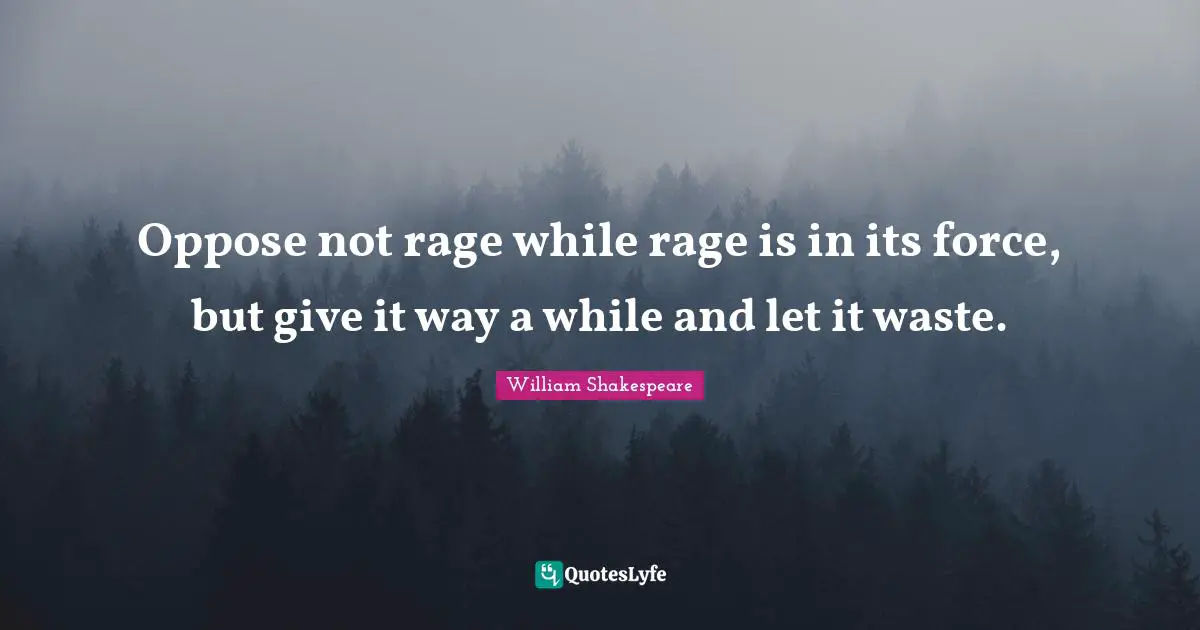 Oppose not rage while rage is in its force, but give it way a while and let it waste.