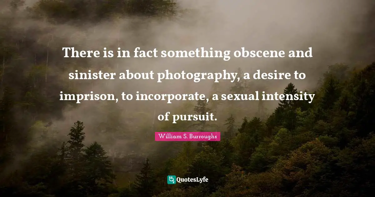 There is in fact something obscene and sinister about photography, a desire to imprison, to incorporate, a sexual intensity of pursuit.