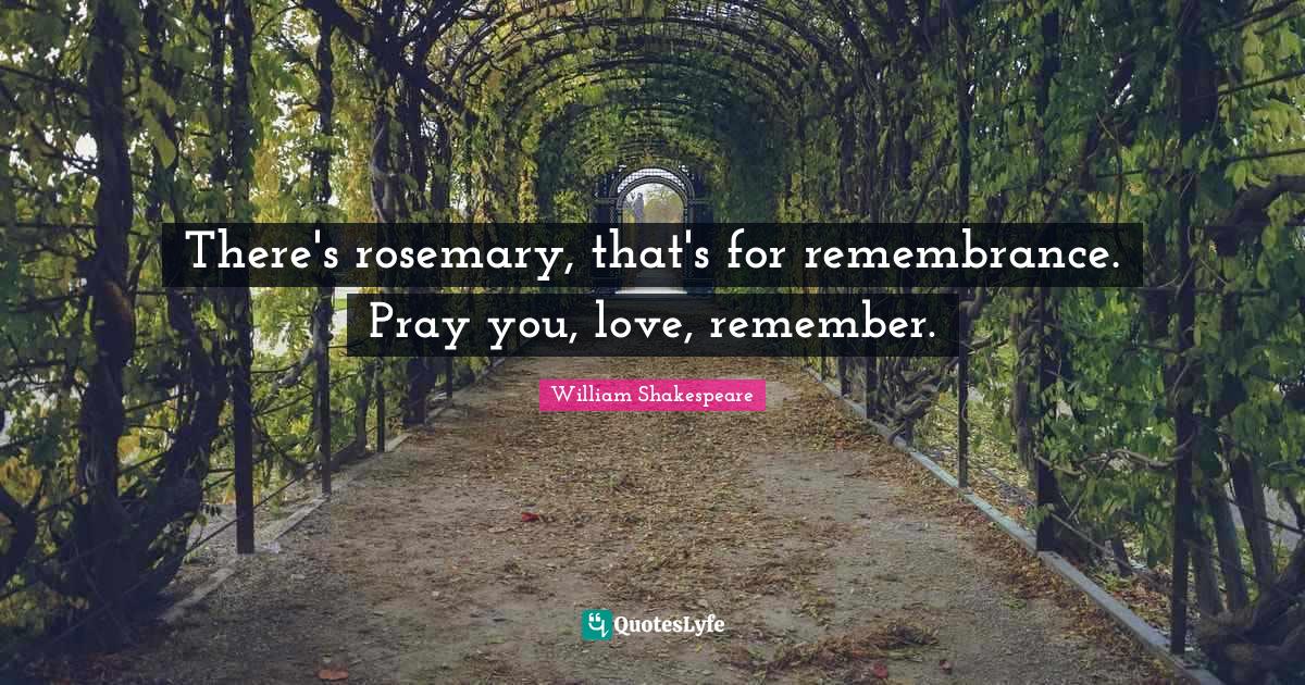 There's rosemary, that's for remembrance. Pray you, love, remember