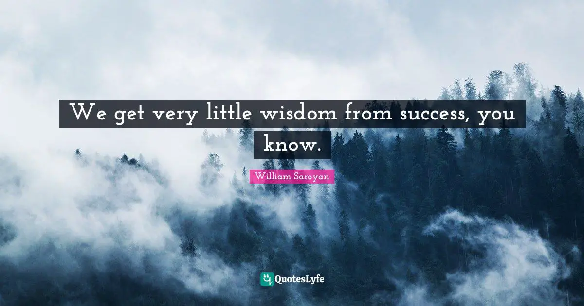 We get very little wisdom from success, you know.