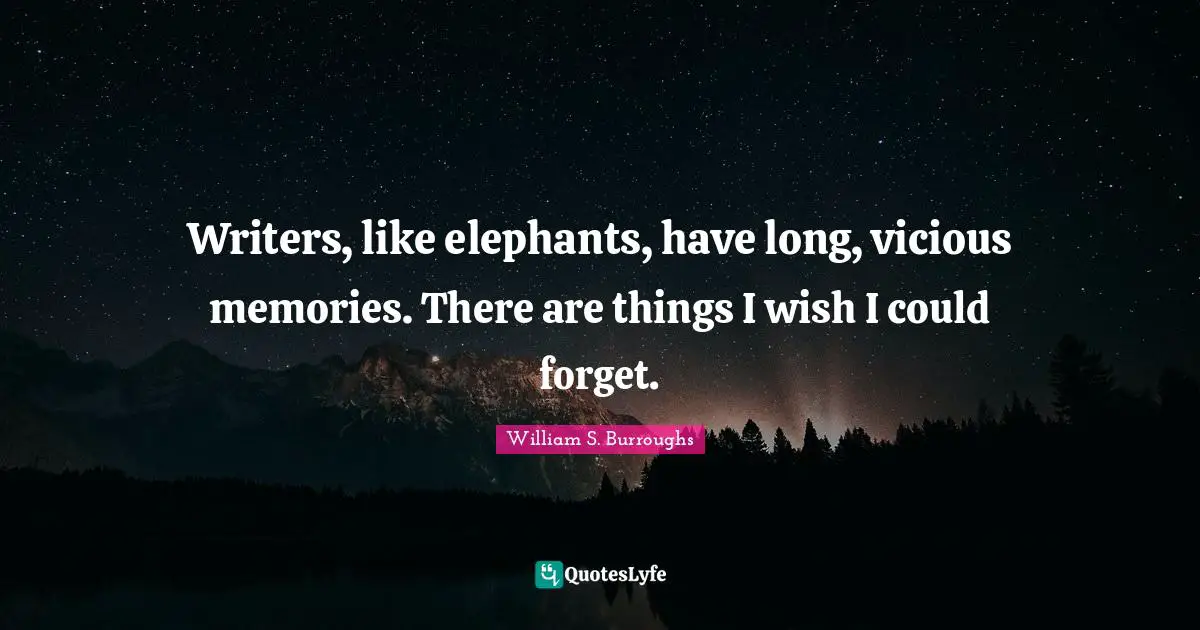 Vicious Quotes: "Writers, like elephants, have long, vicious memories. There are things I wish I could forget."