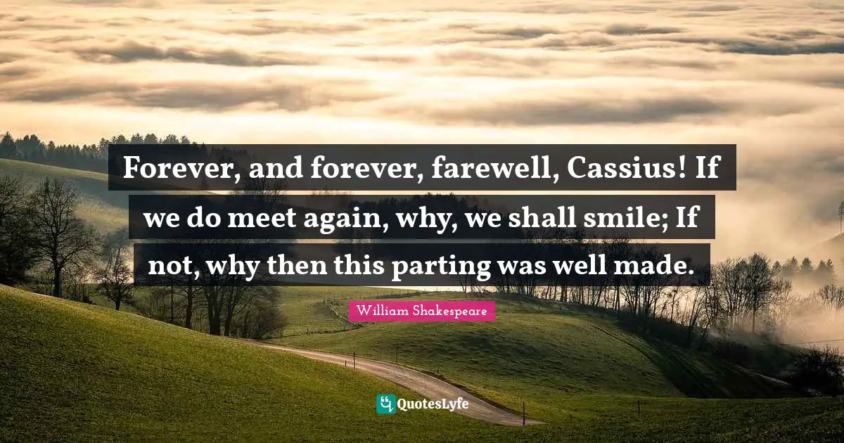 Forever, and forever, farewell, Cassius! If we do meet again, why, we shall smile; If not, why then this parting was well made.