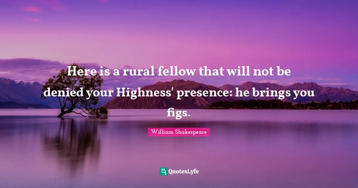 Here is a rural fellow that will not be denied your Highness' presence: he brings you figs.
