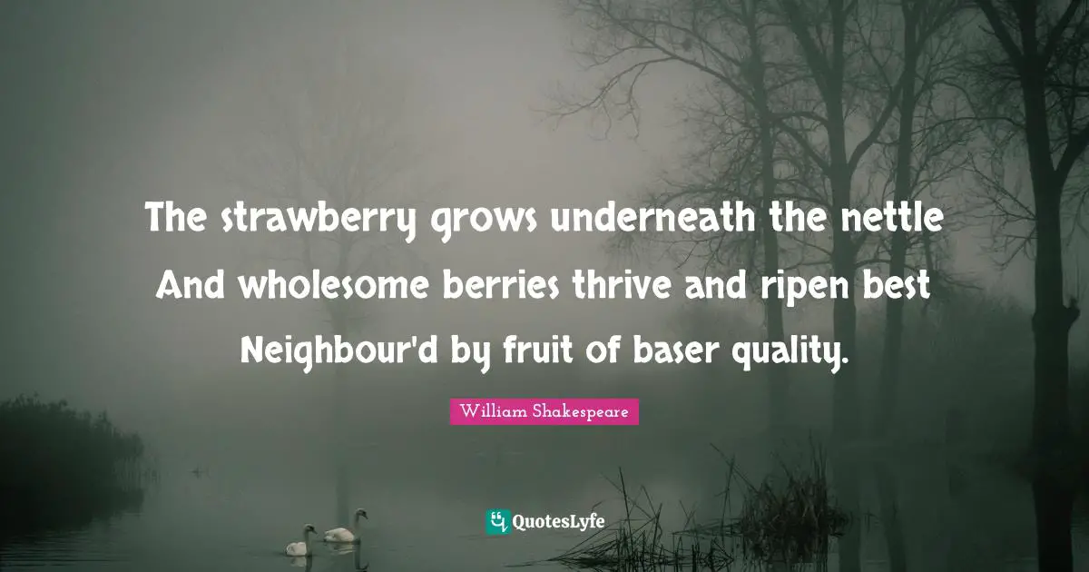 Food Quotes: "The strawberry grows underneath the nettle And wholesome berries thrive and ripen best Neighbour'd by fruit of baser quality."