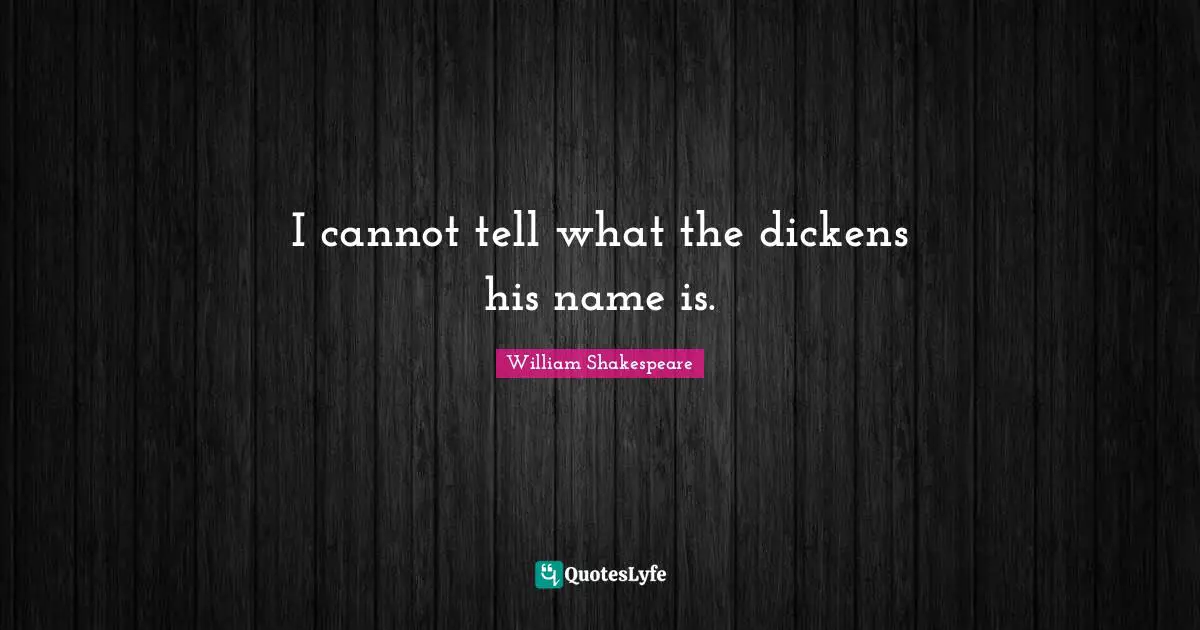 I cannot tell what the dickens his name is.