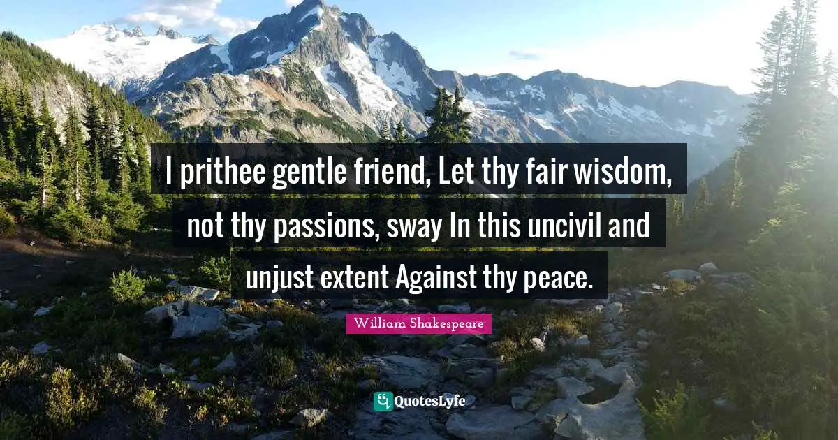 I prithee gentle friend, Let thy fair wisdom, not thy passions, sway In this uncivil and unjust extent Against thy peace.