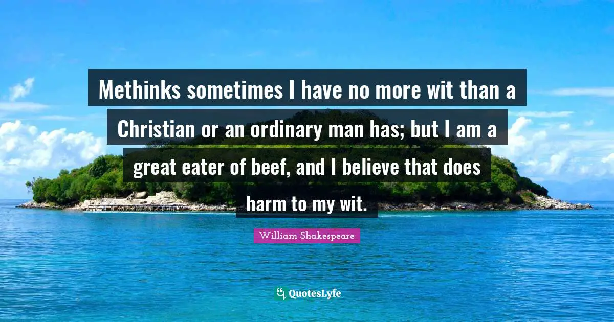 Methinks sometimes I have no more wit than a Christian or an ordinary man has; but I am a great eater of beef, and I believe that does harm to my wit.