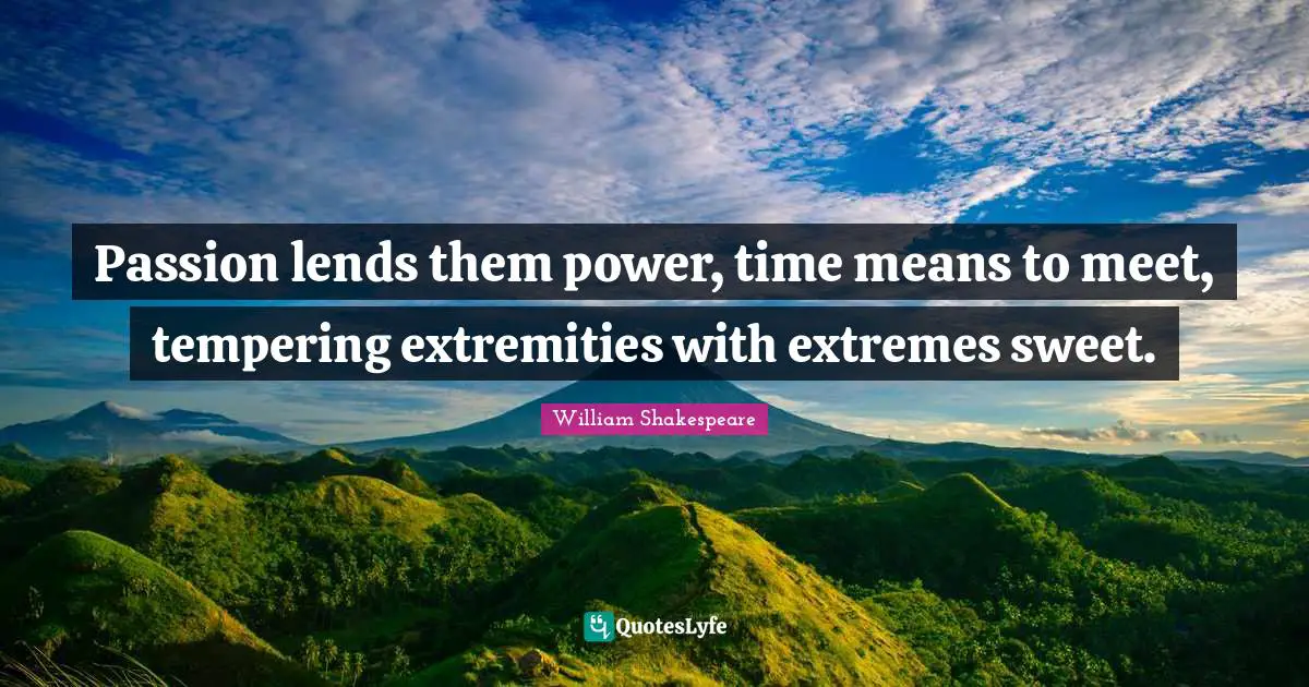 Passion lends them power, time means to meet, tempering extremities with extremes sweet.