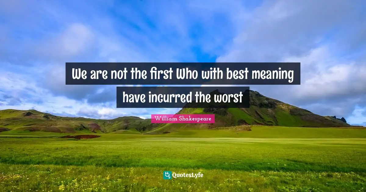 We are not the first Who with best meaning have incurred the worst