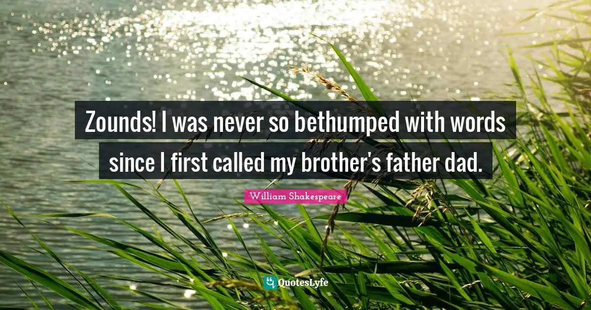 Zounds! I was never so bethumped with words since I first called my brother's father dad.