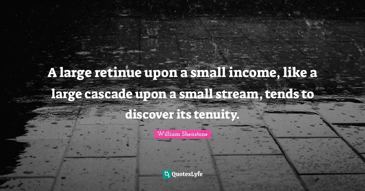 A large retinue upon a small income, like a large cascade upon a small stream, tends to discover its tenuity.