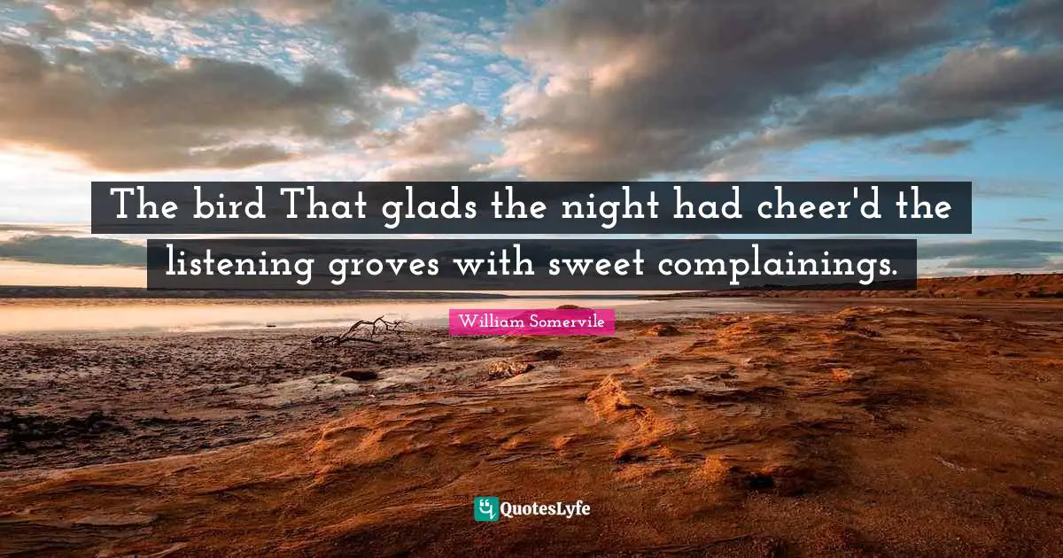 The bird That glads the night had cheer'd the listening groves with sweet complainings.