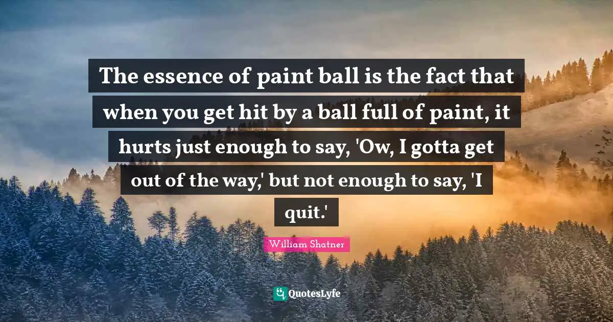 The essence of paint ball is the fact that when you get hit by a ball full of paint, it hurts just enough to say, 'Ow, I gotta get out of the way,' but not enough to say, 'I quit.'