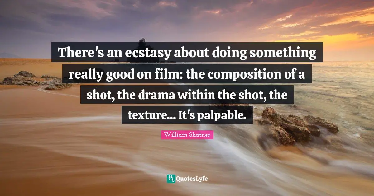 There's an ecstasy about doing something really good on film: the composition of a shot, the drama within the shot, the texture... It's palpable.