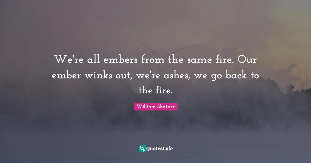 We're all embers from the same fire. Our ember winks out, we're ashes, we go back to the fire.