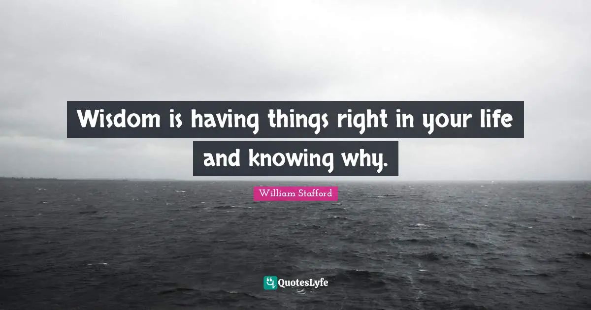 Wisdom is having things right in your life and knowing why.