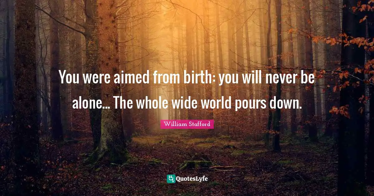 You were aimed from birth: you will never be alone... The whole wide world pours down.