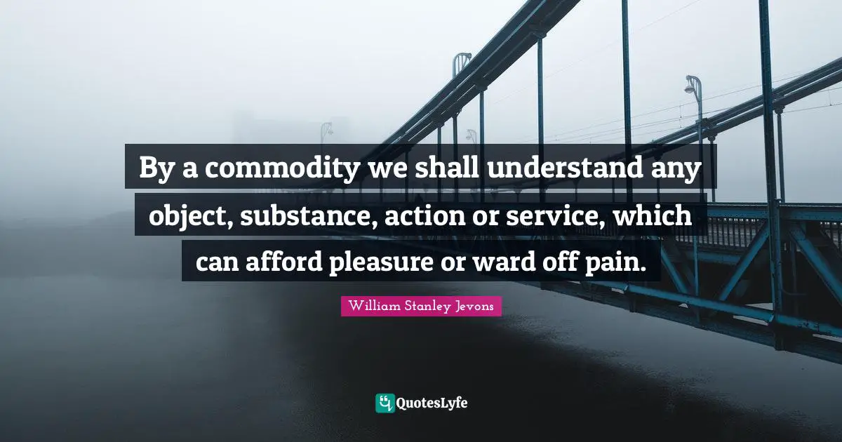 William Stanley Jevons Quotes: "By a commodity we shall understand any object, substance, action or service, which can afford pleasure or ward off pain."