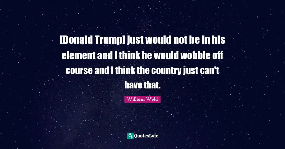 [Donald Trump] just would not be in his element and I think he would wobble off course and I think the country just can't have that.