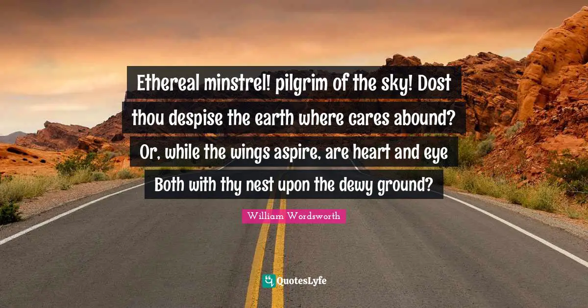 Ethereal minstrel! pilgrim of the sky! Dost thou despise the earth where cares abound? Or, while the wings aspire, are heart and eye Both with thy nest upon the dewy ground?