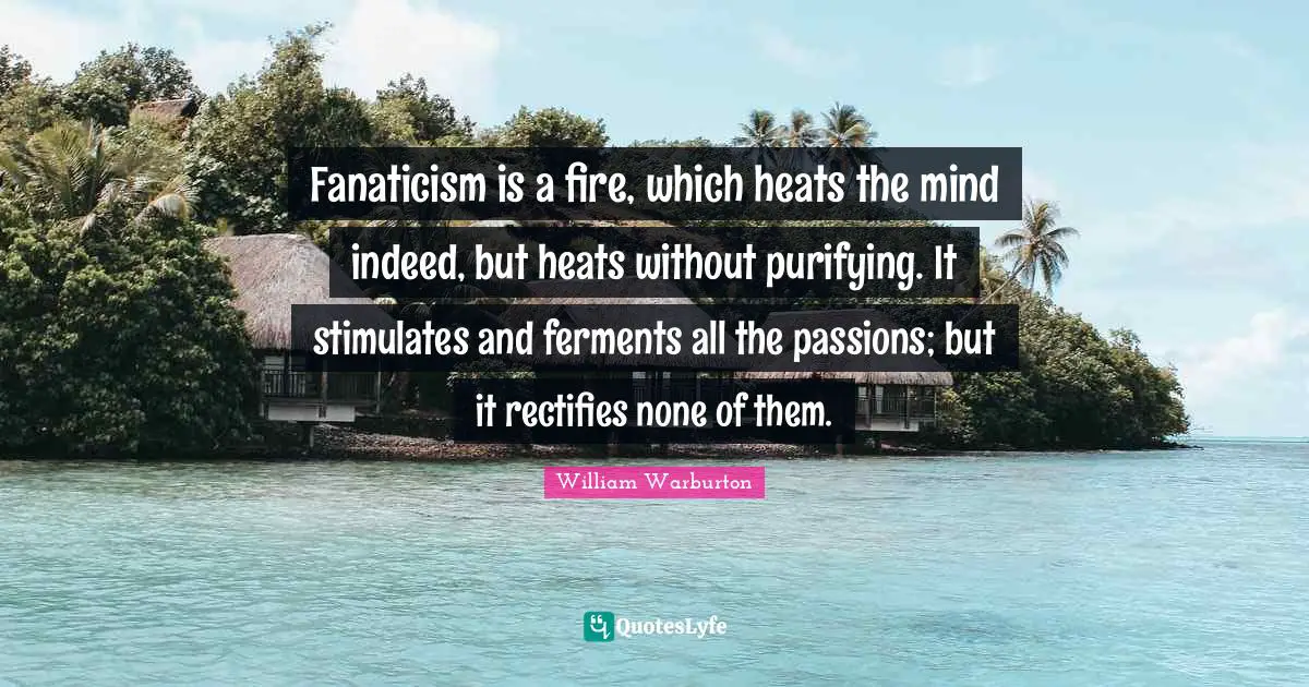 Fanaticism is a fire, which heats the mind indeed, but heats without purifying. It stimulates and ferments all the passions; but it rectifies none of them.