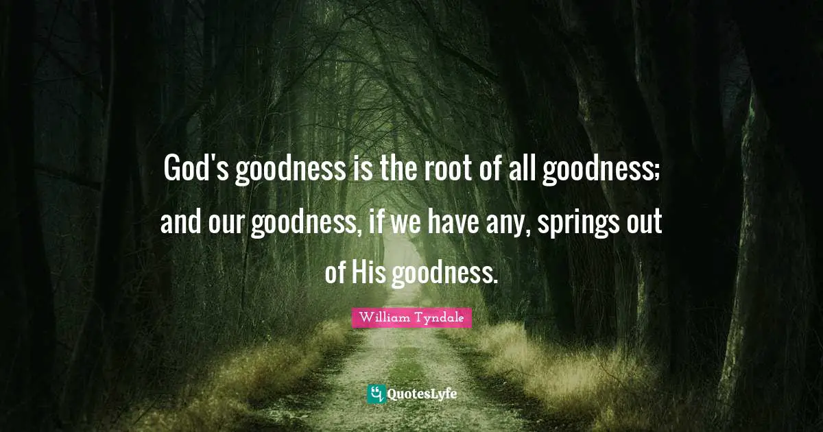 William Tyndale Quotes: God's goodness is the root of all goodness; and our goodness, if we have any, springs out of His goodness.