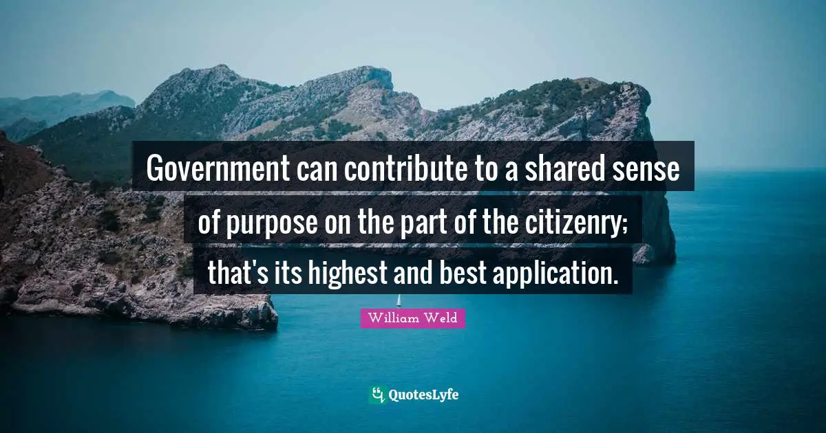 Government can contribute to a shared sense of purpose on the part of the citizenry; that's its highest and best application.