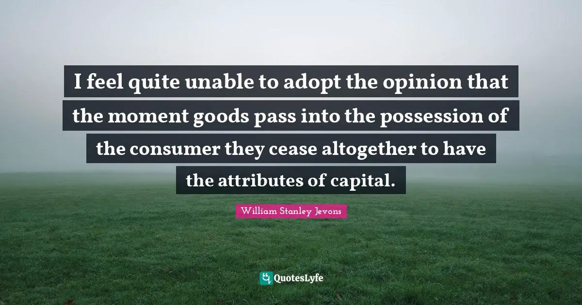 William Stanley Jevons Quotes: "I feel quite unable to adopt the opinion that the moment goods pass into the possession of the consumer they cease altogether to have the attributes of capital."