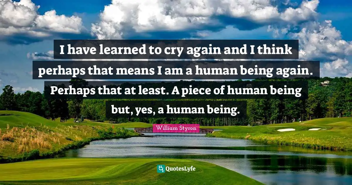 I have learned to cry again and I think perhaps that means I am a human being again. Perhaps that at least. A piece of human being but, yes, a human being.