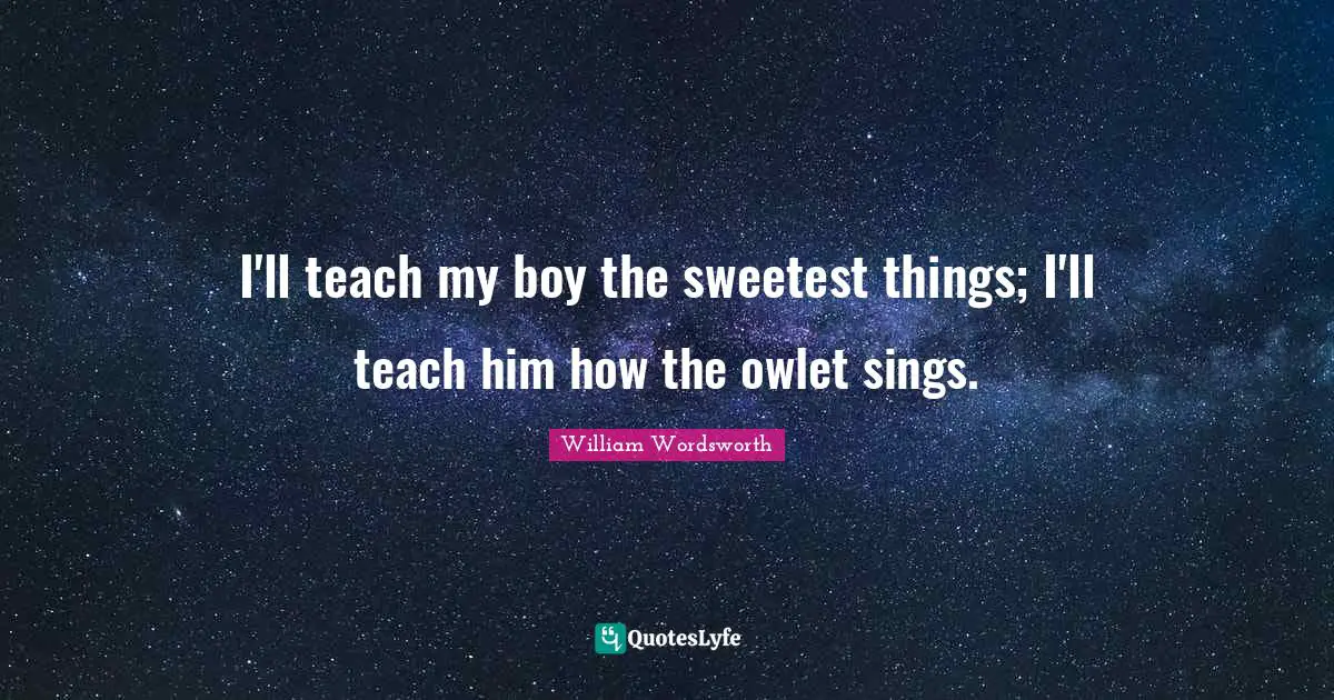 I'll teach my boy the sweetest things; I'll teach him how the owlet sings.