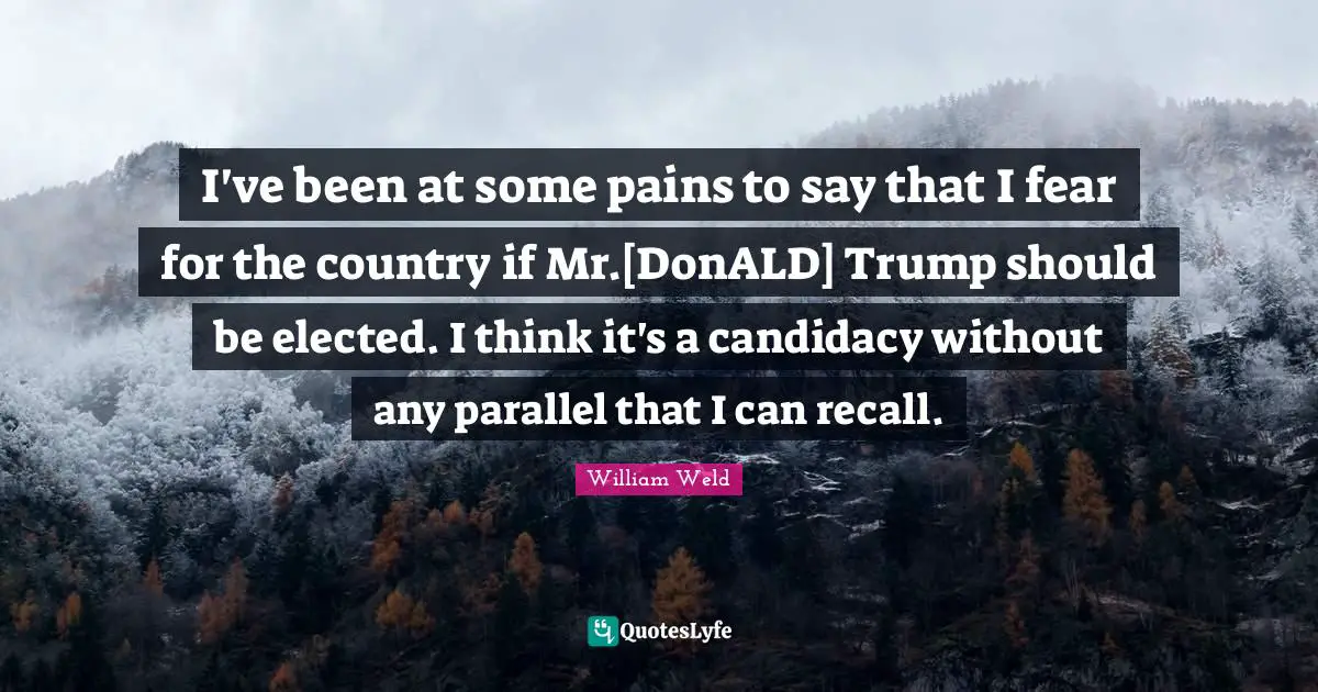 I've been at some pains to say that I fear for the country if Mr.[DonALD] Trump should be elected. I think it's a candidacy without any parallel that I can recall.