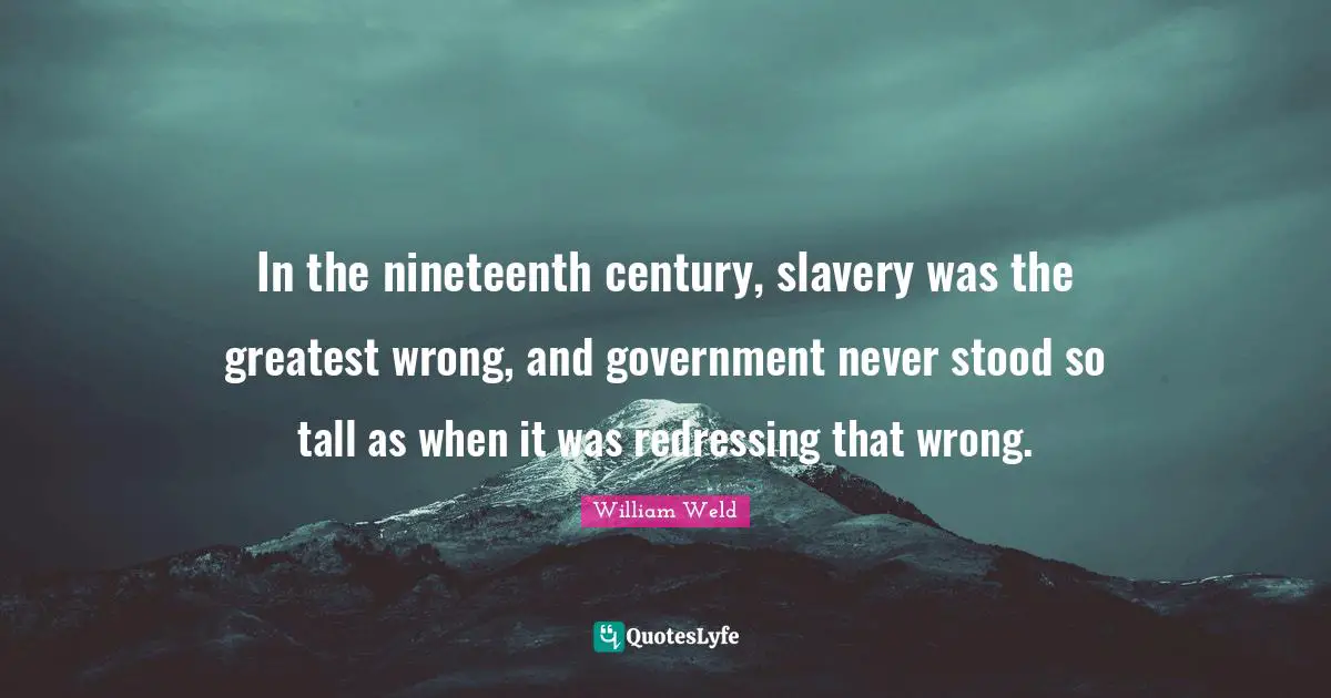 In the nineteenth century, slavery was the greatest wrong, and government never stood so tall as when it was redressing that wrong.