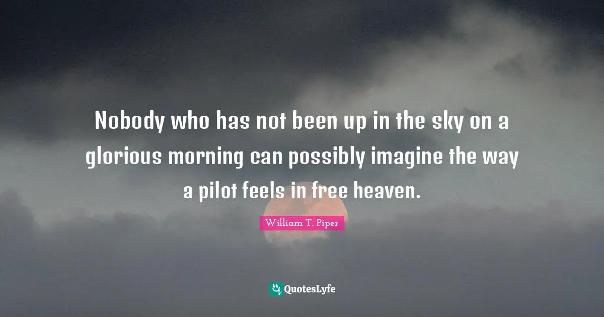 Nobody who has not been up in the sky on a glorious morning can possibly imagine the way a pilot feels in free heaven.