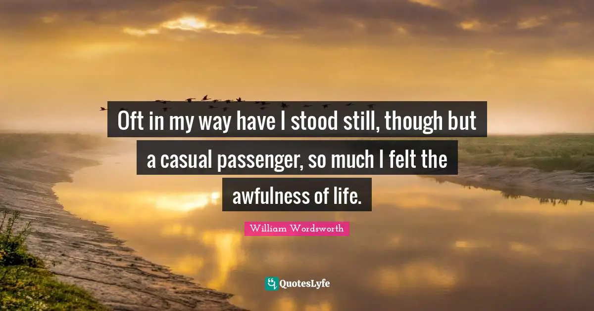 William Wordsworth Quotes: "Oft in my way have I stood still, though but a casual passenger, so much I felt the awfulness of life."