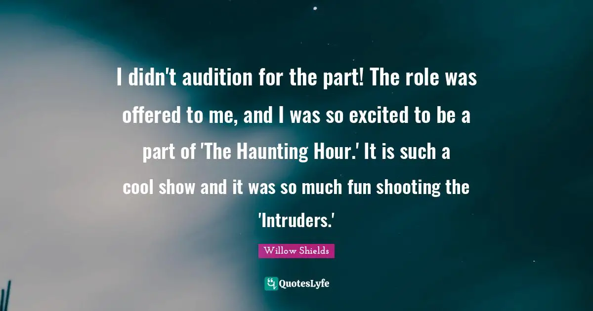 I didn't audition for the part! The role was offered to me, and I was so excited to be a part of 'The Haunting Hour.' It is such a cool show and it was so much fun shooting the 'Intruders.'