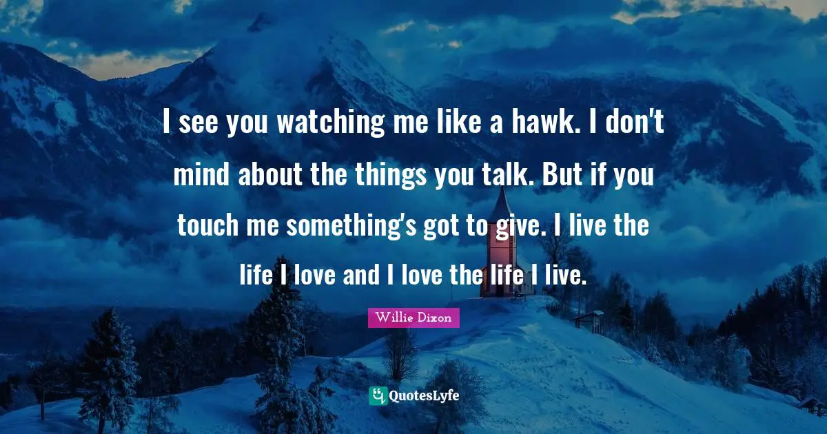 I see you watching me like a hawk. I don't mind about the things you talk. But if you touch me something's got to give. I live the life I love and I love the life I live.